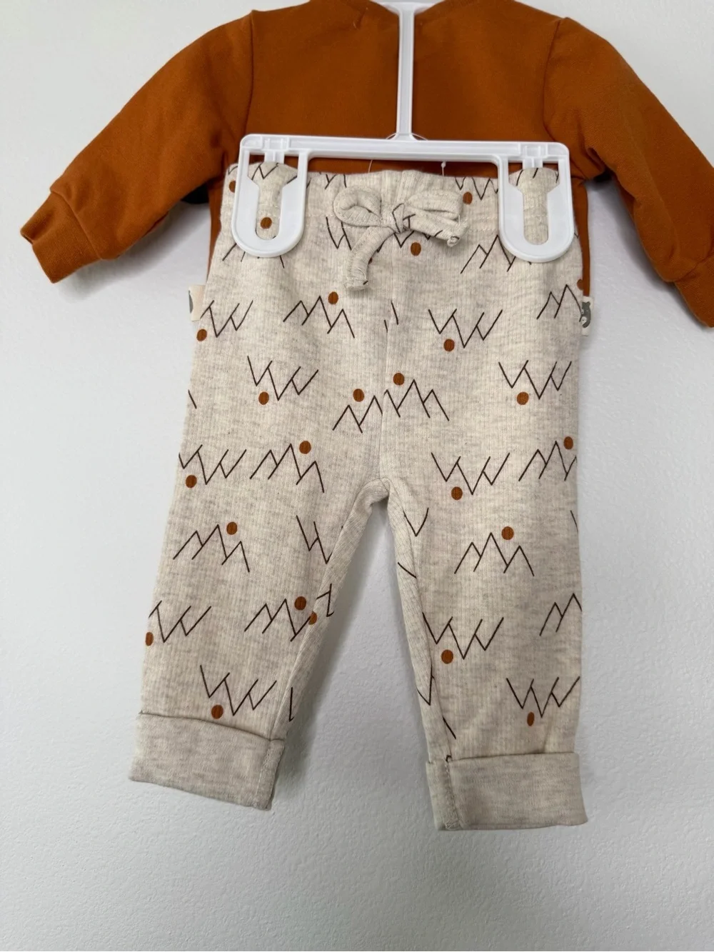 Rabbit‎ Bear Organic Kids Jogger Set Terracotta w/ Mountain Print Bottoms 0-3 M